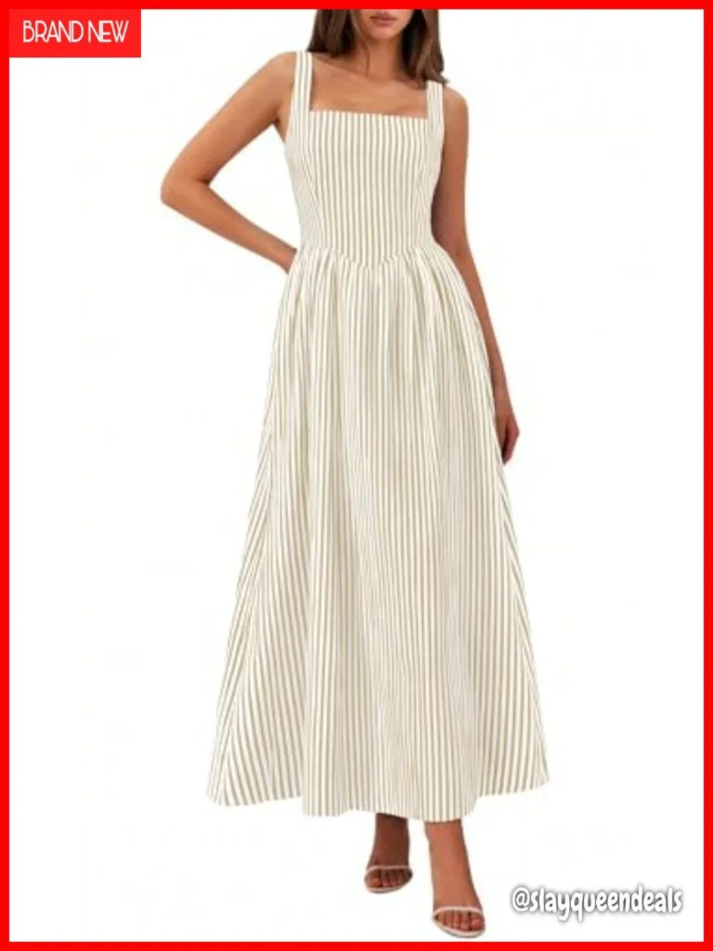 Striped Maxi Dress Square Neck Sleeveless A-Line Summer
